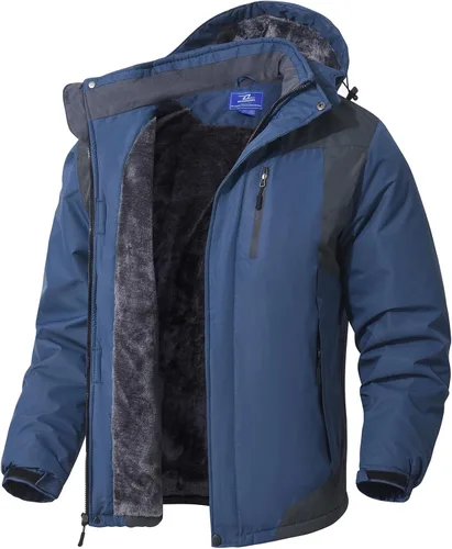 Vista 12 de SPOSULEI - Chaquetas de esquí para hombre con capucha, chaquetas de snowboard, impermeables, forro de vellón, abrigos con bolsillos múltiples