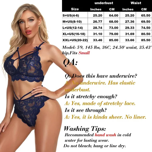 Vista 6 de Conjunto de lencería sexy de brasier y pantaletas con correas finas, de encaje