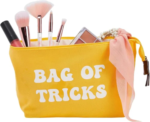 Vista 3 de Glamlily Paquete de 6 pequeñas bolsas de maquillaje de lona para cosméticos para mujeres con cremallera, 3 colores y diseños (8 x 4 x 6 pulgadas)