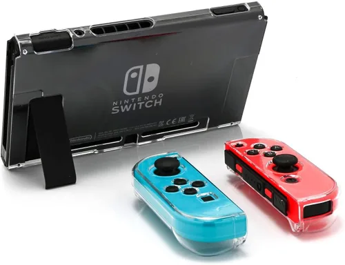 Vista 5 de Switch Clear Case, Hard Protective Case for Nintendo Switch with a Tempered Glass Screen Protector and 6 Joy Stick Covers, Fit into the Dock Station
