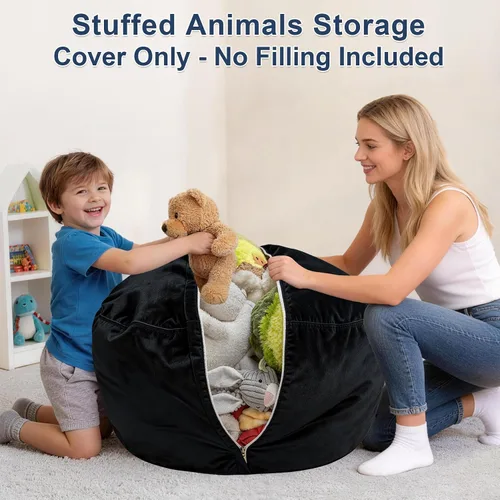 Vista 2 de Lukeight - Puf de almacenamiento de animales de peluche para niños, funda para puf de dinosaurio con cremallera para organizar la habitación