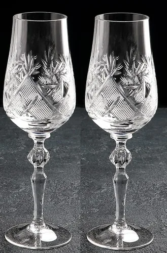 Vista 3 de Neman Glassworks Copas de copa de champán de cristal vintage hechas a mano, flautas de brindis de boda, juego de 2