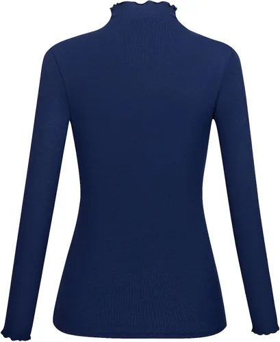 Vista 2 de Kindcall Camisas de cuello alto falso con volantes, lechuga acanalada, ribete suave, capa base para mujer