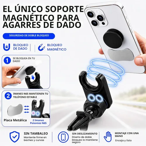 Vista 2 de MCCHJoy Soporte magnético para automóvil 2X-Hold para PopSockets, fácil de instalar, montaje de ventilación de aire, ajustable y seguro, se adapta a