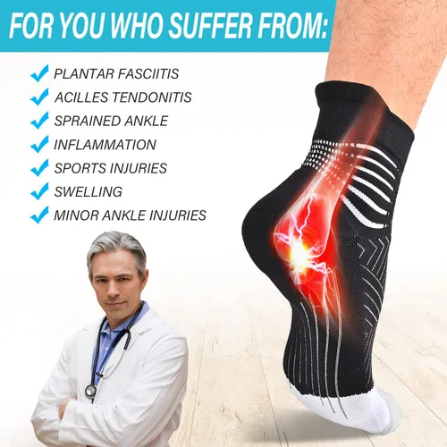 Vista 6 de Calcetines de compresión para el tobillo para mujer, con absorción Coolmax, deportivos y acolchados, alivio de la fascitis plantar, paquete de 2, 3