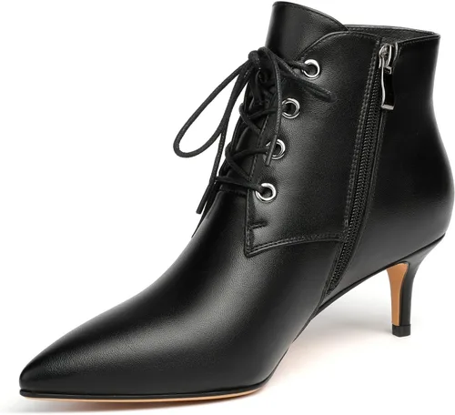 Vista 2 de Eldof Botines de tacón bajo para mujer, con puntera puntiaguda, 2.3 pulgadas, con cordones, cómodas botas para caminar