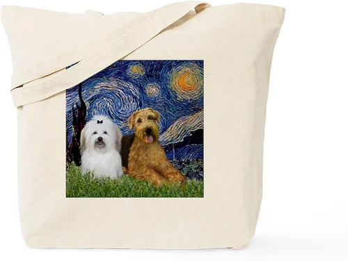 Vista 18 de CafePress The Starry Night by Vincent Van Gogh - Bolsa de lona reutilizable de lona beige, Caqui, S