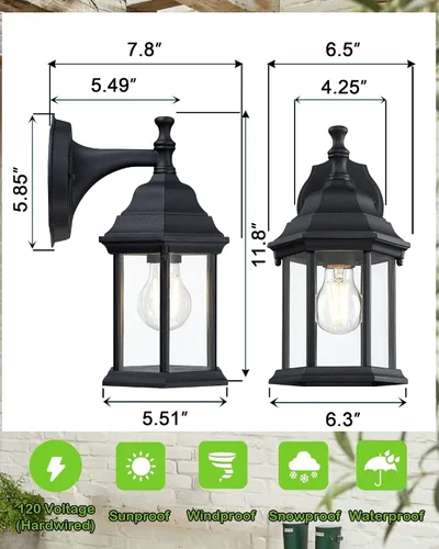 Vista 3 de LIT-PaTH - Lámpara de pared para exteriores, cristal de aluminio Farol grande de pared para porche exterior, para casa, patio, garaje