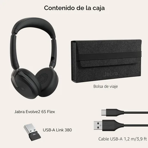 Vista 10 de Jabra Evolve2 65 Flex Auriculares Estéreo Inalámbricos - Bluetooth, Tecnología ClearVoice con Cancelación de Ruido y ANC Híbrido - Certificado
