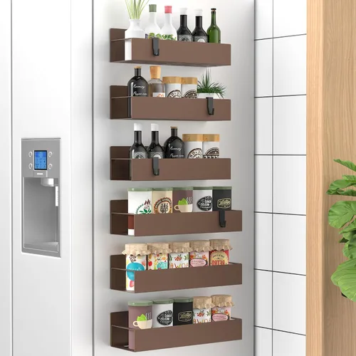 Vista 29 de HuggieGems Paquete de 6 organizadores magnéticos de almacenamiento de especias para refrigerador y horno, organizadores negros para nevera
