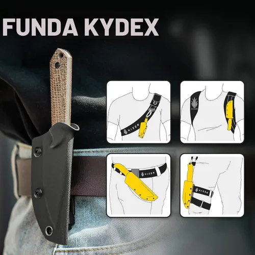Vista 6 de Kizer Mini Harpoon Cuchillo de hoja fija con funda, cuchillo de caza de hoja de 3 V con mango de micarta, cuchillos pequeños EDC de hoja fija