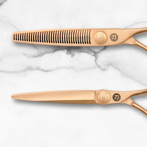 Vista 3 de Saki Gold - Juego profesional de tijeras para el cabello, juego de 6 pulgadas, incluye tijeras doradas para el cabello, tijeras para adelgazar