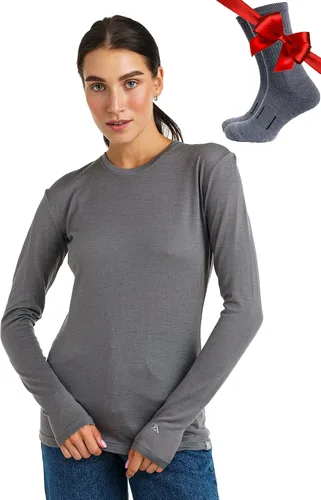Vista 31 de 100% lana merino capa base mujer - camisa térmica de manga larga con 165 gris carbón