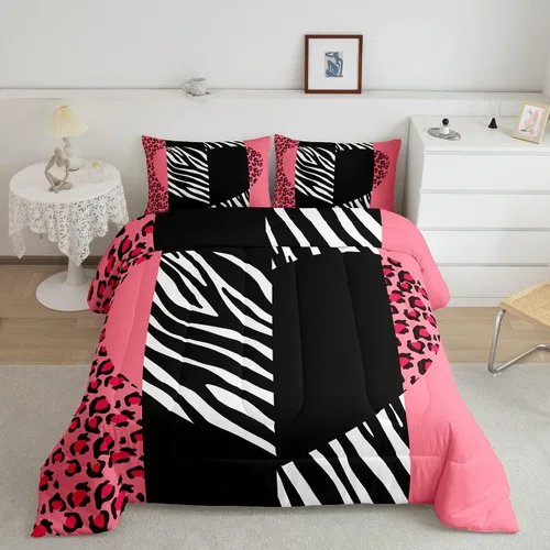 Vista 19 de Manfei Juego de edredón con estampado de leopardo, tamaño individual, juego de ropa de cama con estampado de guepardo marrón y negro, 2 piezas Negro