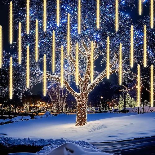 Vista 14 de Dazzle Bright 288 luces LED de Navidad, luces de lluvia de meteoritos de 11.8 pulgadas con 8 tubos, enchufe impermeable, luces de lluvia que caen