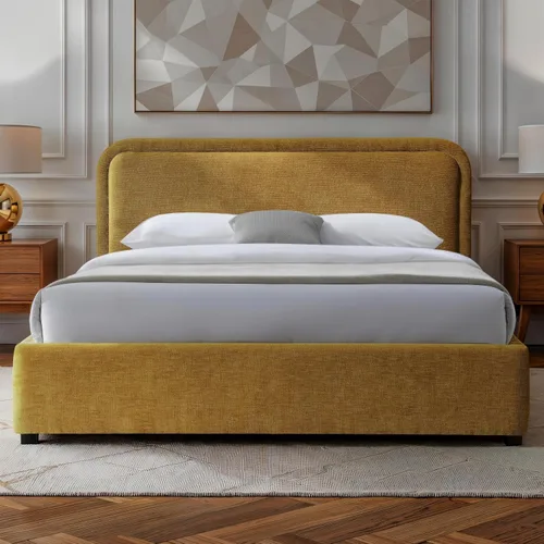 Vista 18 de Chloe - Cama de plataforma tapizada No requiere somier (borde negro, marco de cama queen)