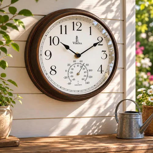 Vista 3 de Reloj pequeño para patio al aire libre, resistente al agua con termómetro