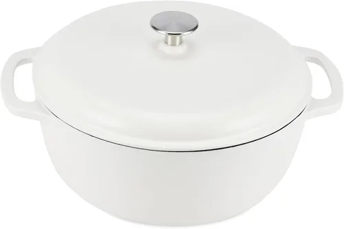 Vista 10 de Amazon Basics Olla de horno holandés de hierro fundido con tapa, esmaltada, redonda, doble asa, resistente, pequeña, 4.3 cuartos de galón, azul
