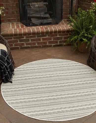 Vista 8 de Unique Loom Outdoor Striped Collection Alfombra de área - Maia (2' 2" x 3' 1" Rectángulo, Beige/Marfil)
