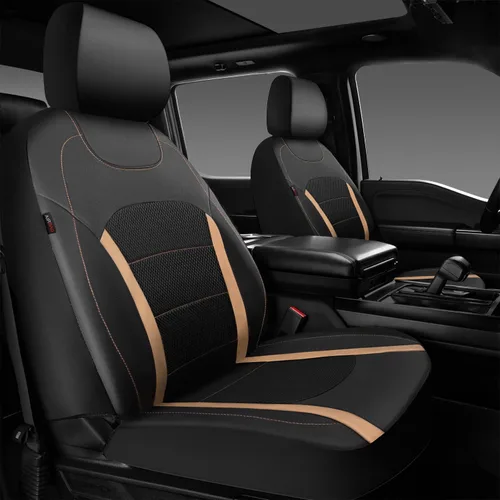 Vista 2 de CAR-GRAND Fundas de asiento de automóvil de cuero solo delanteras, fundas de asiento de malla de aire transpirable, protector de asiento universal