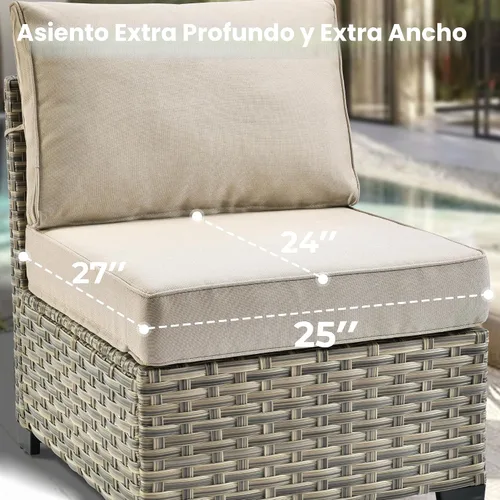 Vista 3 de HOOOWOOO Juego de Muebles Seccionales para Patio al Aire Libre, 6 Piezas Juegos de Conversación de Mimbre Sofá en Forma de L, Sofá Extra Profundo