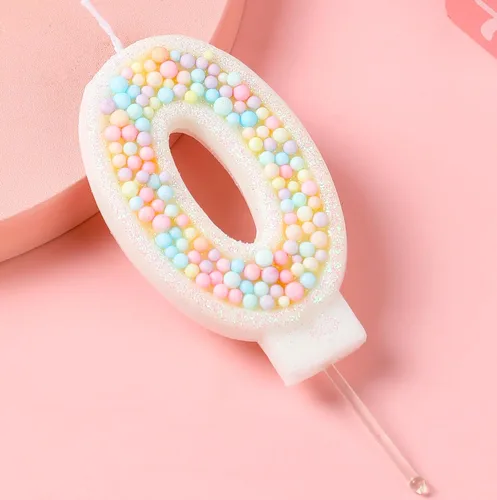 Vista 4 de Vela de Cumpleaños Número 0 Macarrón con Purpurina 3D Número 0 Vela Adorno para Pastel para Cumpleaños Boda Aniversario Fiesta Temática Dulce Pastel