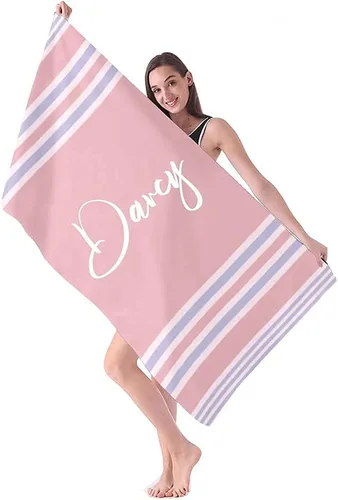 Vista 8 de Toalla de playa personalizada con nombres, toallas de playa personalizadas para adultos, mujeres y hombres, toallas de playa a rayas personalizadas