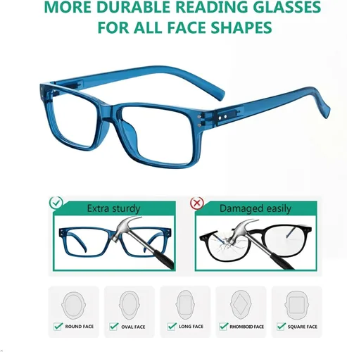 Vista 8 de Eyekepper Gafas de Lectura Vintage para Hombre - 3 Pares Negros y 2 Pares Azules - Gafas Clásicas con Bisagra de Resorte +0.00 3 negro 2 azul