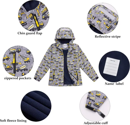 Vista 5 de UMMTOM Chubasqueros para niños, ligeros, impermeables, con capucha, de forro polar, rompevientos para niños