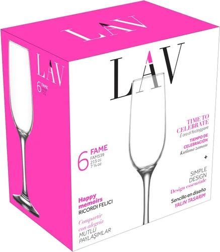Vista 7 de LAV Juego de 6 copas de champán – Copas de champán transparentes de 7.25 oz – Vasos de mimosa con diseño clásico elegante – Vasos Prosecco