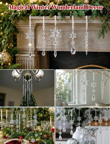 Vista 7 de 23 adornos navideños de cristal, copos de nieve, decoración
