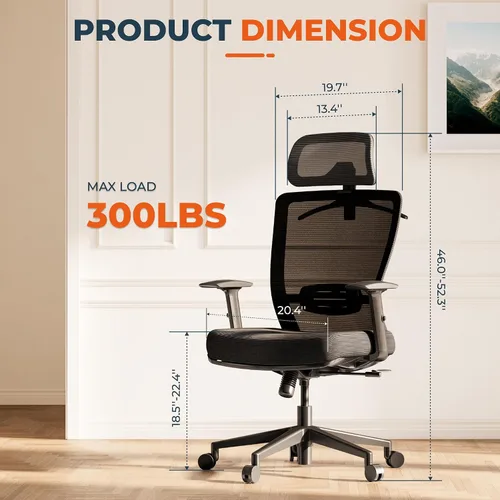 Vista 2 de ErgoChair Pro - Silla ergonómica de oficina con respaldo alto, con soporte lumbar, base resistente, reposacabezas, respaldo bloqueable, cómodo cojín
