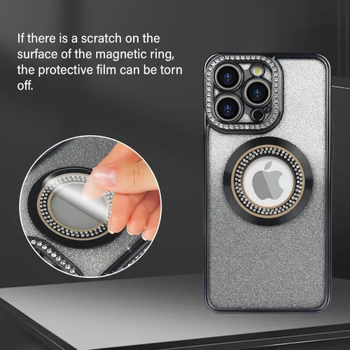 Vista 7 de Losin Funda magnética compatible con iPhone 15 Pro Max con purpurina compatible con MagSafe Funda de lujo con diamantes de imitación con logotipo