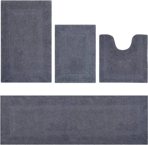 Vista 16 de Better Trends Juego de 4 alfombras de baño de lujo, 100% algodón, suaves, absorbentes de agua, reversibles, lavables a máquina, para decoración