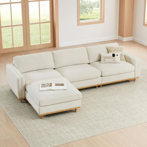 Vista 25 de CHITA 118" Sofá Modular Seccional Convertible de Lujo Super Grande en Forma de L, Sofá Moderno Relleno de Plumón Certificado FSC, Sofá de Nube