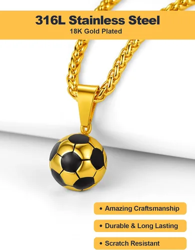 Vista 6 de U7 Cadena de fútbol americanobéisbol para hombre, acero inoxidable, chapado en oro de 18 quilates, collar de zapatos deportivos para correr