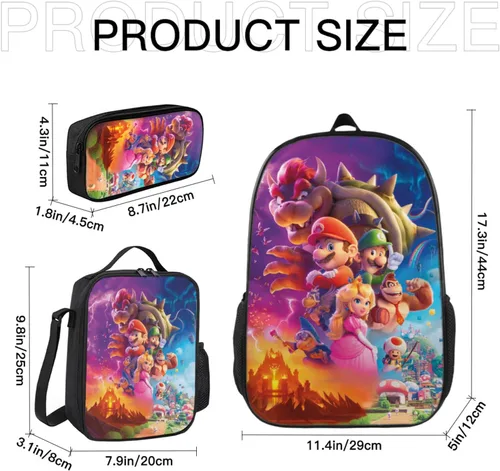Vista 2 de Juego de mochila para niños de 3 piezas con lonchera y bolsa para lápices, mochila escolar de dibujos animados para niños y niñas, mochila de viaje