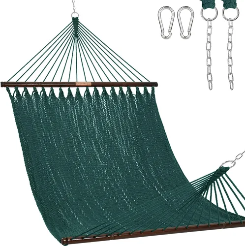 Vista 15 de Lazy Daze Hammocks Hamaca doble de cuerda caribeña de 10.5 pies para 2 personas, hamaca de poliéster tejida a mano con barras separadoras