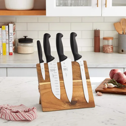 Vista 6 de Mercer Culinary Millennia - Juego de 5 tableros magnéticos con asas negras, acacia, 16 x 8 x 18 pulgadas