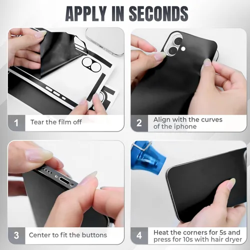 Vista 6 de 2 piezas de Skin Wrap compatibles con iPhone 16 Plus – Película protectora de vinilo delgada para lados y espalda – Ajuste elegante, aspecto premium
