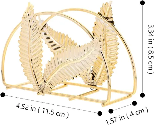 Vista 2 de Healifty Iron Napkin Holder Large Napkin Stand with Leaf Design, Golden Metal Serviette Holder for Bathroom and Dining Table Use