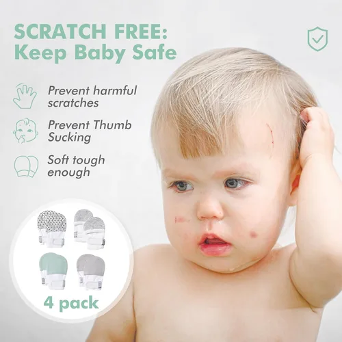 Vista 2 de HAPIU Manoplas para bebé que no se rayan, 100% algodón transpirable, guantes ajustables para niños y niñas, recién nacidos, 12 M