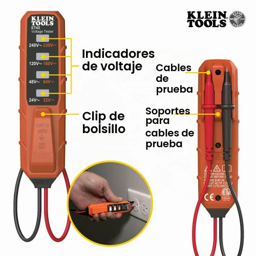 Vista 3 de Klein Tools NCVT3PKIT Kit de prueba eléctrica, probador de voltaje sin contacto de doble rango con linterna, probador de voltaje CA/CC