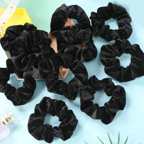 Vista 5 de IVARYSS Coleteros para mujer, 12 coleteros de terciopelo negro para el cabello, soporte suave para coleta de caballo para niñas, bandas elásticas