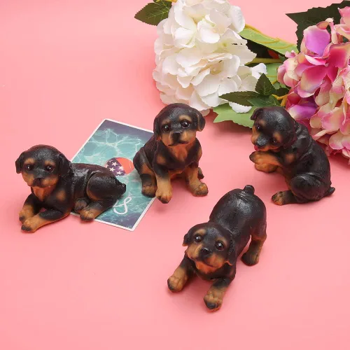 Vista 5 de Buachois Juego de 4 estatuas de perro para cachorros, escultura de resina para mascotas, escultura de resina para cachorros, decoración de jardín