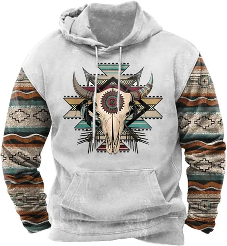 Vista 15 de HOTYD Western Cowboy Hooded Sweatshirt Vintage Aztec Pullover Men Casual Long Sleeve Drawstring Hoodies with Pocket