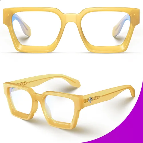 Vista 5 de VISOONE - Lentes de bloqueo de luz azul con marco rectangular TR97 y estilo elegante Preppy para mujeres y hombres, diseño River