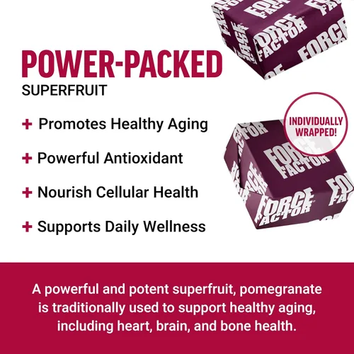 Vista 2 de Force Factor Masticables suaves de granada para el envejecimiento saludable, salud del corazón, salud ósea y salud cerebral, suplemento