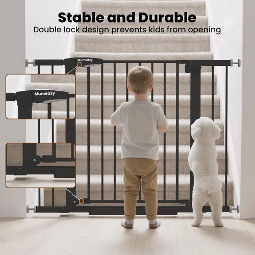 Vista 4 de Puerta de bebé para escaleras, puerta de perro de cierre automático de 26 a 40 pulgadas para puertas, puerta infantil montada a presión con puerta