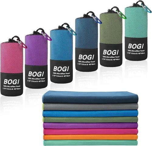 Vista 13 de BOGI Paquete de 4 toallas deportivas de viaje de microfibra, toalla de secado rápido, toalla de camping de microfibra suave y ligera, absorbente